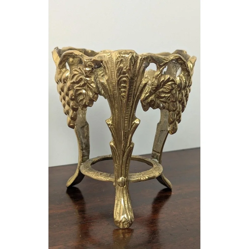 Vintage Cast Brass Grape Cluster Wine Bottle Holder Coaster Stand Gold India